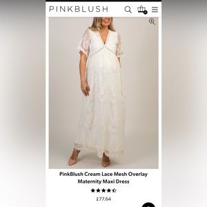 PinkBlush Cream Lace Mesh Overlay Maternity Maxi Dress